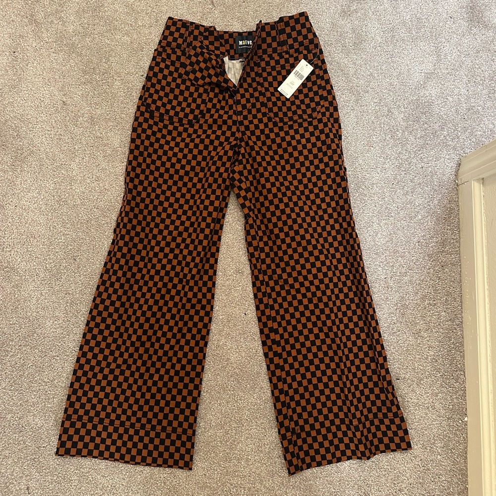 Anthropologie Maeve Orange and Black Checkered Pants